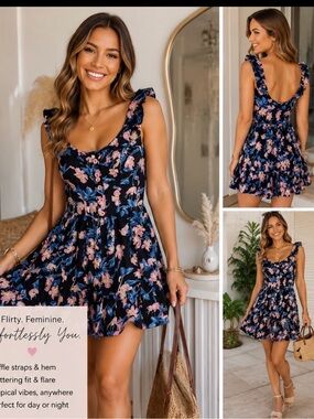 Hell Bunny Floral Flamingo Pinup Fit Flare Dress Zip Up Miami Tropical Ruffle S